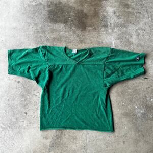 VINTAGE 70S CHAMPION JERSEY FOOTBALL COTTON NYLON USA GREEN MENS SMALL T SHIRT